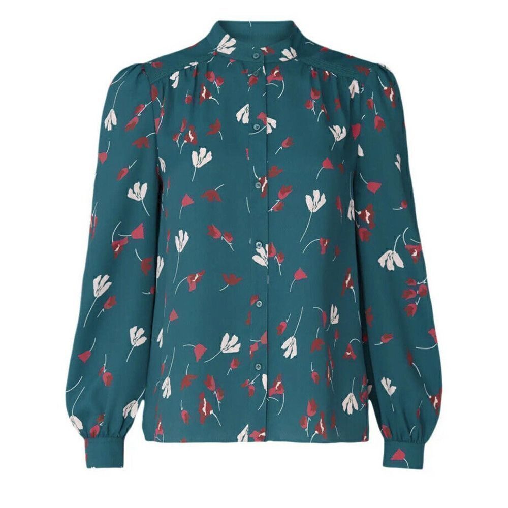 JOIE Women’s Myella Floral Print Blouse Size XXS Teal Long Sleeve Button Top - Picture 5 of 12